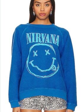 Daydreamer Nirvana Smiley Raglan Crew - Blue Cosmo